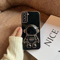 For Samsung Galaxy A73 5G Plating Astronaut Holder Phone Case(Black)