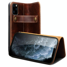 For iPhone 13 Pro Max Denior Oil Wax Cowhide DK Magnetic Button Leather Phone Case(Brown)