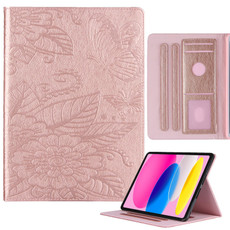 For iPad 10th Gen 10.9 2022 Butterfly Love Flower Embossed Leather Smart Tablet Case(Rose Gold)