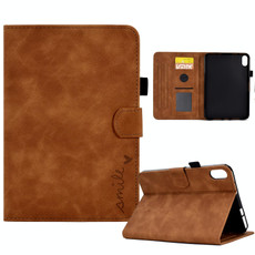 For iPad 10th Gen 10.9 2022 Embossed Smile Flip Tablet Leather Smart Case(Brown)