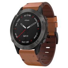 For Garmin Fenix 6 Sapphire GPS 22mm Leather Steel Buckle Watch Band(Brown)