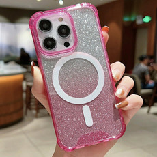 For iPhone 14 Pro MagSafe Gradient Color Glitter Acrylic Shockproof Phone Case(Pink)