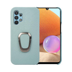 For Samsung Galaxy A32 4G Ring Holder Litchi Texture Genuine Leather Phone Case(Cyan) For Samsung Galaxy A32 4G Ring Holder Litchi Texture Genuine Leather Phone Case(Cyan)