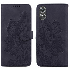 For OPPO A17 Retro Skin Feel Butterflies Embossing Horizontal Flip Leather Phone Case(Black)