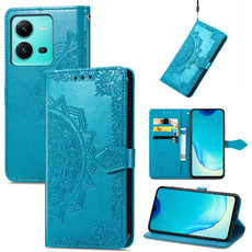 For vivo V25 Mandala Flower Embossed Leather Phone Case(Blue)