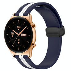 For Honor Watch GS 3 22mm Folding Magnetic Clasp Silicone Watch Band(Midnight Blue + White)