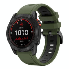 For Garmin Fenix 7X 26mm Two-Color Sports Silicone Watch Band(Army Green + Black)