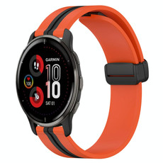 For Garmin Venu 2 Plus 20mm Folding Magnetic Clasp Silicone Watch Band(Orange+Black)