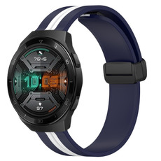 For Huawei Watch GT 2E 22mm Folding Magnetic Clasp Silicone Watch Band(Midnight Blue + White)