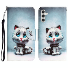 For Samsung Galaxy A14 5G Colored Drawing Leather Phone Case(Blue Eyes)