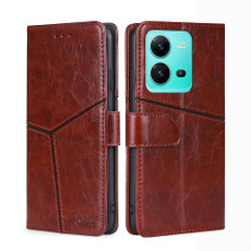 For vivo V25 5G/V25e 5G/X80 Lite Geometric Stitching Horizontal Flip Leather Phone Case(Dark Brown)