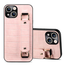 For iPhone 13 Crocodile Wristband Wallet Leather Back Cover Phone Case(Pink) For iPhone 13 Crocodile Wristband Wallet Leather Back Cover Phone Case(Pink)