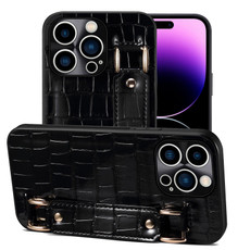 For iPhone 14 Pro Crocodile Wristband Wallet Leather Back Cover Phone Case(Black) For iPhone 14 Pro Crocodile Wristband Wallet Leather Back Cover Phone Case(Black)