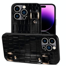 For iPhone 14 Pro Max Crocodile Wristband Wallet Leather Back Cover Phone Case(Black) For iPhone 14 Pro Max Crocodile Wristband Wallet Leather Back Cover Phone Case(Black)