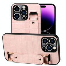 For iPhone 14 Pro Max Crocodile Wristband Wallet Leather Back Cover Phone Case(Pink) For iPhone 14 Pro Max Crocodile Wristband Wallet Leather Back Cover Phone Case(Pink)