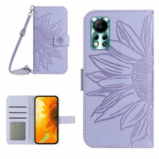For Infinix Hot 11S NFC Skin Feel Sun Flower Pattern Flip Leather Phone Case with Lanyard(Purple)
