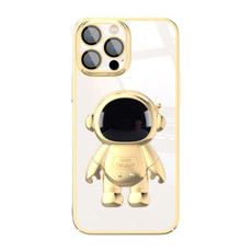 For iPhone 14 Electroplating PC Astronaut Holder Phone Case with Lens Film(Gold) For iPhone 14 Electroplating PC Astronaut Holder Phone Case with Lens Film(Gold)