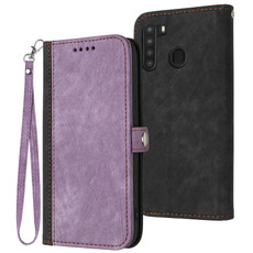 For Samsung Galaxy A21 Side Buckle Double Fold Hand Strap Leather Phone Case(Purple)