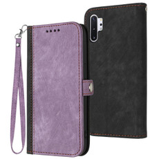 For Samsung Galaxy Note10+ Side Buckle Double Fold Hand Strap Leather Phone Case(Purple)
