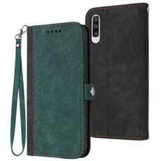 For Samsung Galaxy A70 Side Buckle Double Fold Hand Strap Leather Phone Case(Dark Green)