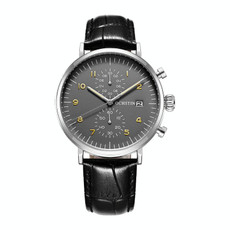 Ochstin 5076D Multifunctional Business Leather Waterproof Luminous Quartz Watch(Silver+Black)