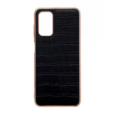 For Samsung Galaxy A13 4G Crocodile Texture Genuine Leather Electroplating Phone Case(Black)