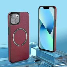 For iPhone 14 Plus Leather MagSafe Magnetic Phone Case(Wine Red)