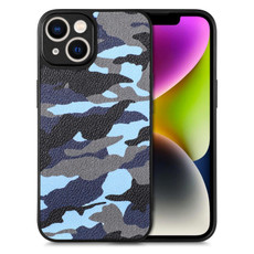 For iPhone 14 Plus Camouflage Leather Back Cover Phone Case(Blue)