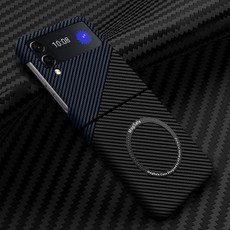 For Samsung Galaxy Z Flip4 5G Carbon Fiber Texture MagSafe Magnetic Phone Case(Black Blue)