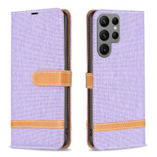 For Samsung Galaxy S23 Ultra 5G Color Block Denim Texture Leather Phone Case(Purple)