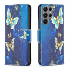 For Samsung Galaxy S23 Ultra 5G Colored Drawing Pattern Leather Phone Case(Gold Butterfly)