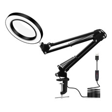 5X Magnifying Glass LED Folding Long Arm Clip Light Eye-protection USB Reading Lamp, Size: Large(Black)