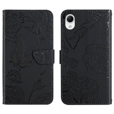For Samsung Galaxy A23e/A23s HT03 Skin Feel Butterfly Embossed Flip Leather Phone Case(Black)