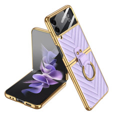 For Samsung Galaxy Z Flip4 GKK Integrated Plating Vegan Leather Phone Case with Ring(Purple) For Samsung Galaxy Z Flip4 GKK Integrated Plating Vegan Leather Phone Case with Ring(Purple)