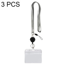 3 PCS TZ-003 Transparent PVC Horizontal ID Card Holder Badge(Horizontal Gray)