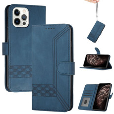 For iPhone 14 Pro Max Cubic Skin Feel Flip Leather Phone Case(Blue)