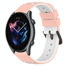For Amazfit GTR 3 22mm Two-Color Porous Silicone Watch Band(Pink+White) For Amazfit GTR 3 22mm Two-Color Porous Silicone Watch Band(Pink+White)