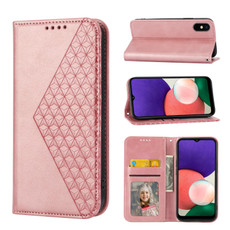 For Samsung Galaxy A22 5G JP Version Cubic Grid Calf Texture Magnetic Closure Leather Phone Case(Rose Gold)