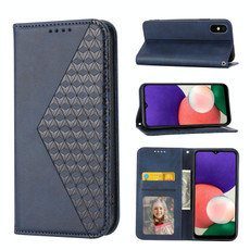 For Samsung Galaxy A22 5G JP Version Cubic Grid Calf Texture Magnetic Closure Leather Phone Case(Blue)