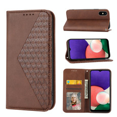 For Samsung Galaxy A22 5G JP Version Cubic Grid Calf Texture Magnetic Closure Leather Phone Case(Brown) For Samsung Galaxy A22 5G JP Version Cubic Grid Calf Texture Magnetic Closure Leather Phone Case(Brown)