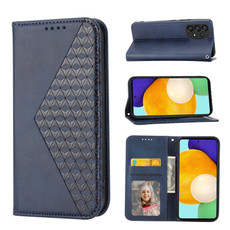 For Samsung Galaxy A52 4G / 5G Cubic Grid Calf Texture Magnetic Closure Leather Phone Case(Blue)