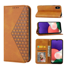 For Samsung Galaxy A22 5G JP Version Cubic Grid Calf Texture Magnetic Closure Leather Phone Case(Yellow)