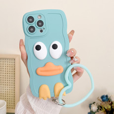 For iPhone 14 Wave Edge Big Duck Silicone Phone Case with Wristband(Blue)