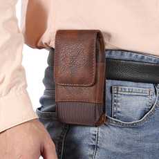 For 5.2 inch Mobile Phone Cowhide Texture Oxford Cloth Waist Bag(Brown)