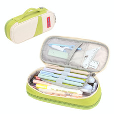 Deer Forest BL-A003 Macaron Large-capacity Double-layer Canvas Pencil Case Stationery Box(Fruit Green)
