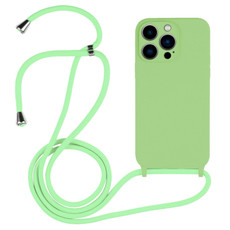 For iPhone 13 Pro Max Crossbody Lanyard Liquid Silicone Case(Matcha Green)