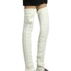 Ladies Winter Knitted Pile Up Socks Twist Over Knee Warm Boot Covers(White)