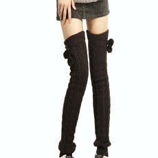 Ladies Winter Knitted Pile Up Socks Twist Over Knee Warm Boot Covers(Coffee)