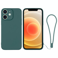 For iPhone 12 Silicone Phone Case with Wrist Strap(Deep Green)
