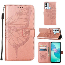 For Infinix Hot 12 Play/Hot 12 Play NFC X6816C Embossed Butterfly Flip Leather Phone Case(Rose Gold)